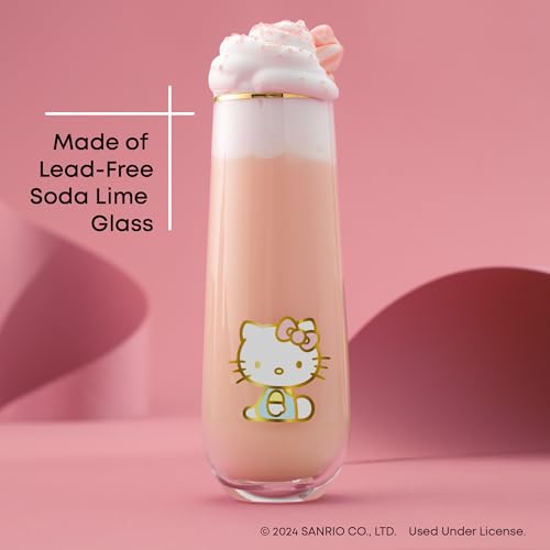 JoyJolt Hello Kitty Stay Gold Stemless Flutes, 9.4oz Drinking Glasses Set of 4, Sanrio Highball Glasses, Kawaii Hello Kitty Kitchen Glass Set Ideal for Water Juice Smoothies, Skinny Tall Glasses - style: Hello Kitty