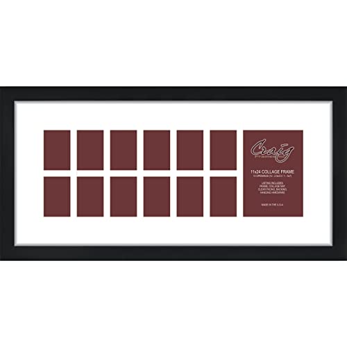 Craig Frames Contemporary, 11x24 Black Picture Frame with White Collage Mat, 13 Openings - color: 13-Opening Baby's First Year - 2" Border