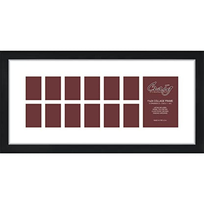 Craig Frames Contemporary, 11x24 Black Picture Frame with White Collage Mat, 13 Openings - color: 13-Opening Baby's First Year - 2" Border
