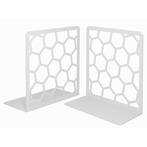 Gray Geometric Honeycomb Metal Bookends - Book Ends for Shelves - Decorative Modern Heavy Duty Bookend Stopper - Book Ends for Heavy Books - Home Office Book Holder - 1 Pair, 6x3.25x6.25 in - color: Gray, size: 1 Pair