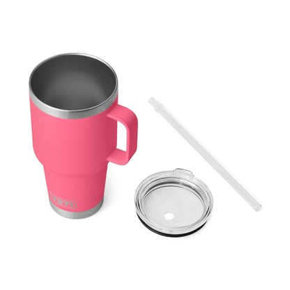 YETI Rambler 35 oz Tumbler with Handle and Straw Lid, Travel Mug Water Tumbler, Vacuum Insulated Cup with Handle, Stainless Steel, Tropical Pink - color: Tropical Pink, style: 35oz