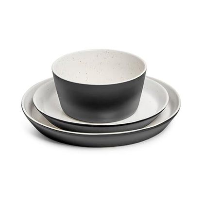 Sango 12-Piece Stoneware Dinnerware Set for 4, Modern White & Black Plates and Bowls Sets with Speckled Glaze, Durable Kitchen Ceramic Dish Set, Microwave & Dishwasher Safe Everyday Dishes, Stockholm - color: Black/White, size: 12-Piece Set