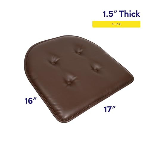 Sweet Home Collection Chair Cushion Memory Foam Pads Tufted Slip Non Skid Rubber Back U-Shaped 17" x 16" Seat Cover, 2 Count (Pack of 1), Faux Leather Chocolate Brown - color: Faux Leather Chocolate Brown, size: 2 Pack, style: Foam Pads