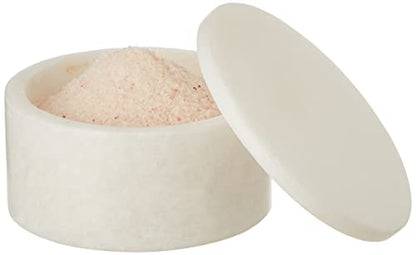 Queenza White Marble Salt Cellar with Lid – Handmade 3 Inch Marble Salt Bowl, Kosher Salt Keeper, Spice & Herb Container