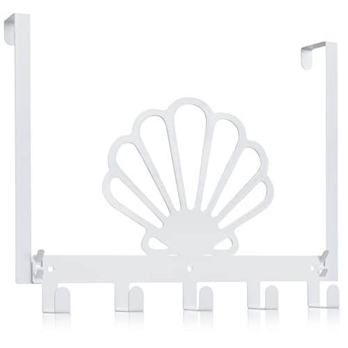 Reallnaive Seashell Over The Door Hooks Nautical Coastal Bathroom Decor Hanger Wall Mount Rack Holder for Towel, Hat, Coat, Cloth, Keychain, Bag, Seaside Home Decor - style: Nautical Seashell
