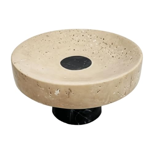 Natural Travertine Marble Pedestal Tray 6.7" x 6.7" x 3.9", Minimalist Catchall Vanity Tray for Perfume Jewelry Entryway Bathroom Decor Stone Footed Bowl - size: 6.69*3.94in