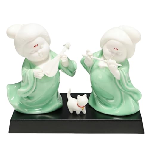 Retro Sculpture Ceramic Classical Ladies Living Room Wine Cabinet Tv Cabinet Desktop Figure Ancient Style Beauty Zen Ornaments Flute Pipa Set - color: Flute and Pipa Set