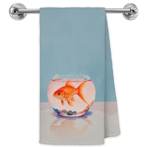 Watercolor Goldfish Tank Kitchen Towels, Fish Lover Gifts Hand Towels for Bathroom Kitchen, Coastal Beach Ocean Goldfish Decorative Dish Towels Drying Cloth, 16x24 Inch - color: Gift-towels-b