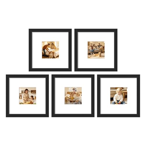 upsimples 8x8 Picture Frame, Gallery Wall Frames Set of 5, Black | Photo Frame Collage Wall Decor, 4x4 Picture Frame with Mat for Family, Baby, Hallway, Christmas - color: Black, size: 8x8