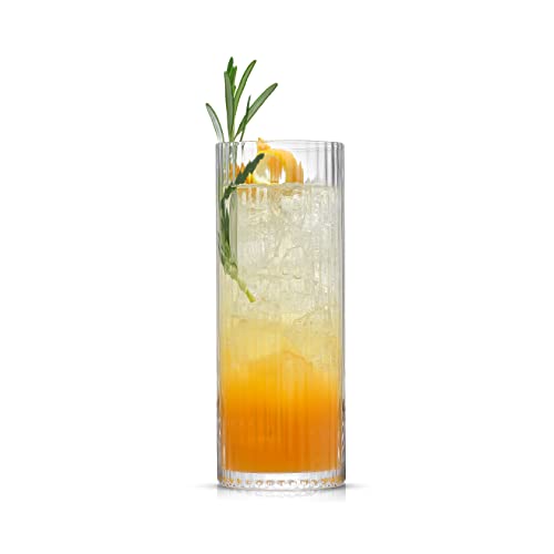 JoyJolt Elle 16oz Fluted Highball Glasses Set of 2, Ribbed Tall Cocktail Tumblers for Gin Juice Water, Vintage Style Drinking Glasses - style: Highball Glasses