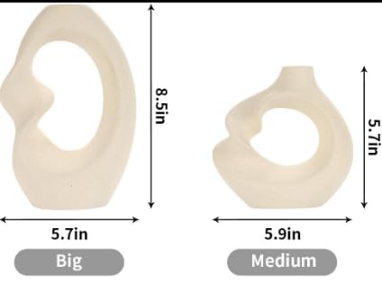 DESI SAMAAN Store Unique White Ceramic Donut Vases | Decorative Donut Vase for Dried Flowers & Pampas Grass (Set of 2) (8.5 & 5.7 Inch (UNIUE VASE)) - size: 8.5 & 5.7 Inch (UNIUE VASE )