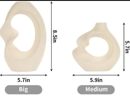 DESI SAMAAN Store Unique White Ceramic Donut Vases | Decorative Donut Vase for Dried Flowers & Pampas Grass (Set of 2) (8.5 & 5.7 Inch (UNIUE VASE)) - size: 8.5 & 5.7 Inch (UNIUE VASE )