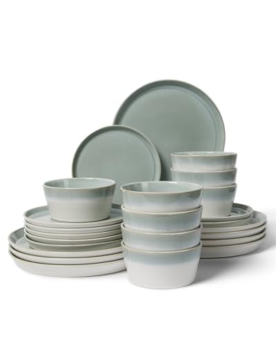 Dinnerware Sets for 8, Ceramic Plates and Bowls Set, Modern Artisan Dish Set, Microwave & Dishwasher Safe Dishware Set, Chip & Scratch Resistant Dinner Sets, Gradient Green - color: Gradient Green, size: Service for 8-24Pcs