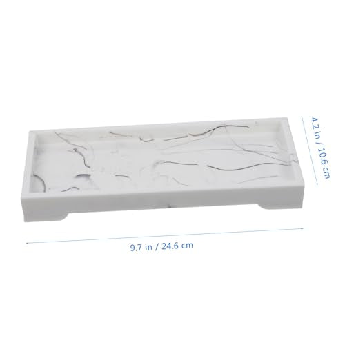 Veemoon Marble Design Composite Bathroom Vanity Tray with Jewelry Organizer and Cosmetics Storage Holder White for Countertop and Toilet Tank Organization