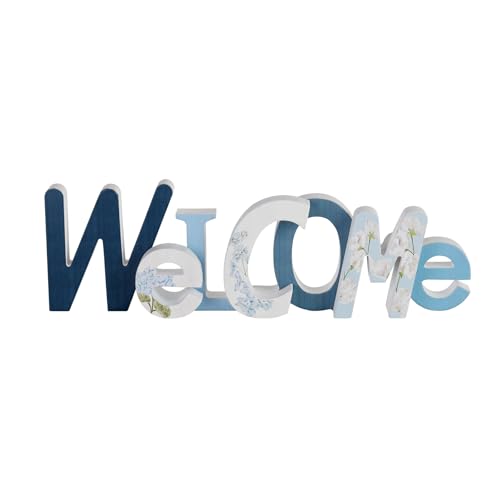 NIKKY HOME Wooden Welcome Sign, Table Signs Freestanding Words Sign | Decorative Cutout Welcome Letters Sign for Home Entryway, Blue - color: Blue
