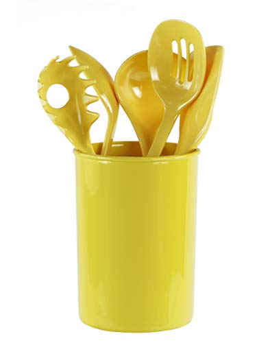 Reston Lloyd 6 Piece Kitchen Utensil Holder for kitchen counter, Utensils crock with Heat Resistant Spoon, Slotted Spoon, Ladle, Spatula BPA Free, Lemon - color: Lemon, size: Utensil Holder Set