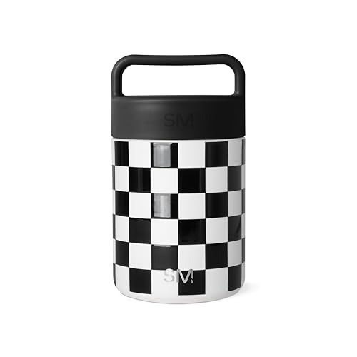 Simple Modern Insulated Food Jar with Handle | 12oz | Checkered | Provision Stainless Steel Food Jar, Lunch Container | Leak Proof for Kids, Adults, Smoothie Bowl | Black & White Checkmate - color: Pattern: Black and White Checkmate, size: 12 Ounces