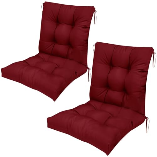Outdoor Wicker Chair Cushions Set of 2 Waterproof with Ties Burgundy High Back Patio Chair Cushion for Indoor Outdoor Dining Room 41.7"*20.8"*3.9" - color: Burgundy