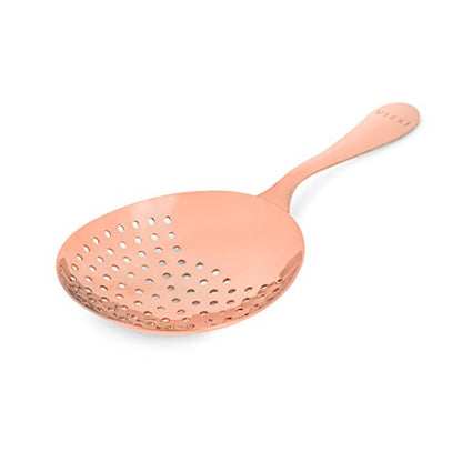Viski Julep Stainless Steel Cocktail Strainer, Bar Tools, Drinks Spoon for Bartenders and Mixologists, Home or Commercial Use, Professional Metal Barware, Copper - color: Copper, style: Julep