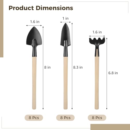 8 Sets Mini Gardening Tools, Portable Garden Tool with Wooden Handle, Steel Hand Tool Kit with Rake, Trowel, Shovel for Bonsai, Succulents, Herbs, Indoor Plants, Small Pot Gardening