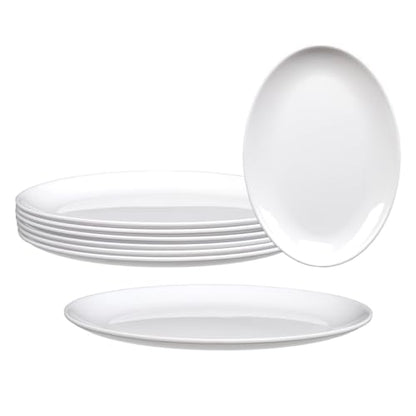 8-Pack Melamine Dinner Plates, 12 Inch Large Oval Serving Platters for Steak, Fish & Turkey, Shatterproof White Plastic Serving Trays for Party, Restaurant, RV Camping & BBQ - Dishwasher Safe