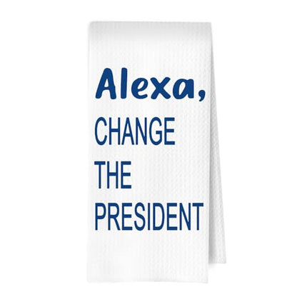 Funny Political Kitchen Towels - Funny Decorative Waffle Dish Towels, Change The President Hand Tea Towel, 16x24 Inches - Blue - color: Blue