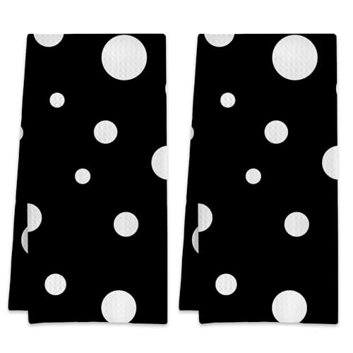 Black and White Polka Dot Hand Towels for Bathroom Set of 2,Absorbent Waffle Weave Kitchen Towels,Decorative Modern Bathroom Towel for Bath,Guest,Shower 16 X 24 Inch - color: Black and White Polka Dot