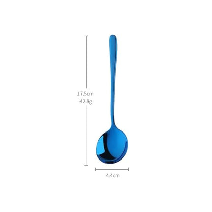 4-Pcs Stainless Steel Round Soup Spoons, 6.88 Inch, Heavy-Weight, Set of 4 - size: 4 pcs Blue