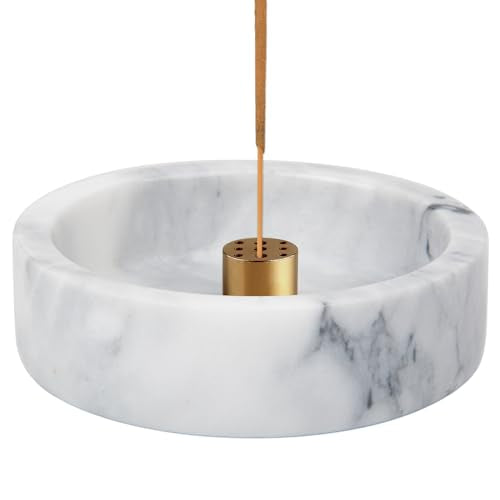 Marble Incense Holder - Handmade Burner with 9 Holes, Suitable for Meditation, Smudging and Decoration (White) - color: White