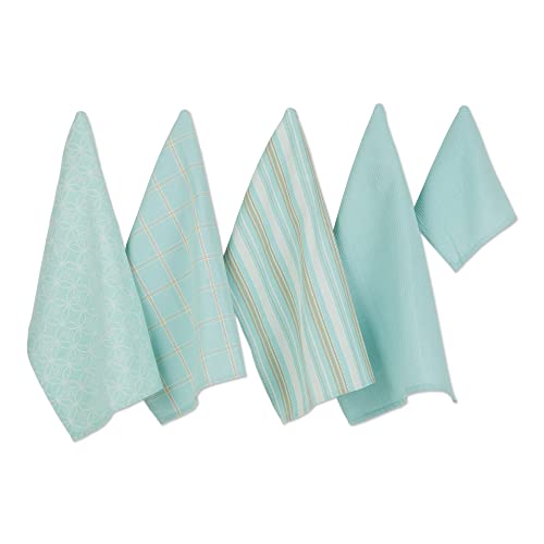 DII Assorted Woven Kitchen Set, Dishtowel, 18x28, Dishcloth, 13x13, Aqua, 5 Piece - color: Aqua, size: Dishtowel, 18x28"; Dishcloth, 13x13"