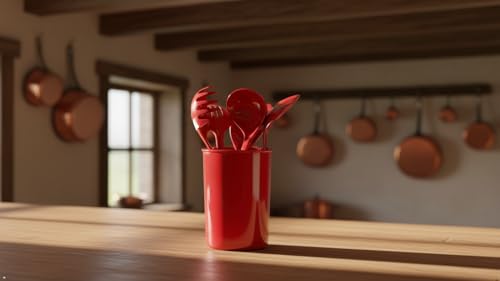 Reston Lloyd 6 Piece Kitchen Utensil Holder for Kitchen Counter, Utensils Crock with Heat Resistant Spoon, Slotted Spoon, Ladle, Spatula BPA Free, Red - color: Red, size: Utensil Holder Set