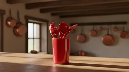 Reston Lloyd 6 Piece Kitchen Utensil Holder for Kitchen Counter, Utensils Crock with Heat Resistant Spoon, Slotted Spoon, Ladle, Spatula BPA Free, Red - color: Red, size: Utensil Holder Set