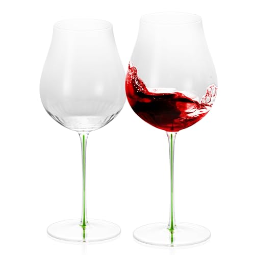 KAMMAK Crystal Red Wine Glasses Set of 2, 24.35 oz Stemmed Glasses, XY014 | Hand Blown, Bordeaux Wine Glasses, Thin Rim & Long Stem, Red & White, Daily Use, Wedding or Birthday Gift for Women - size: 8KPDSXY014