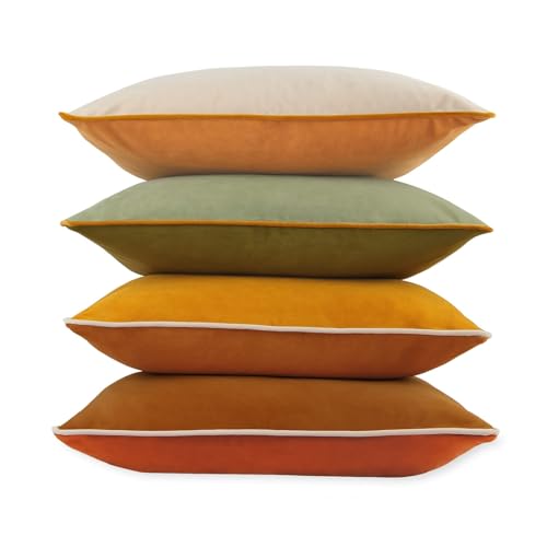 8-Colors Velvet Throw Pillow Covers 16x16 Inch Set of 4 Decorative Velour Pillowcases Modern Double-Colored Cushion Covers for Sofa Couch,Green/Yellow - color: Green/Yellow Series, size: 16" x 16" (Pack of 4)