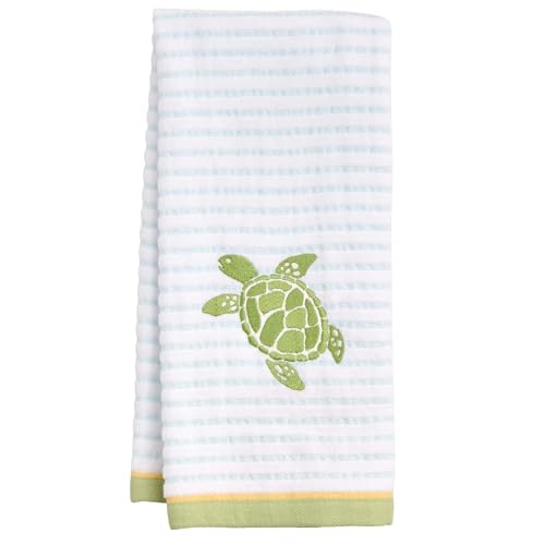 Ritz 2-Piece Cotton Velour Bathroom Hand Towel Set, Embroidered Sea Turtle Design, Soft Pinstripe Coastal Bathroom Towels for Beach House, Lake Home, or Spa Decor, 16 in x 26 in - color: Sea Turtle, size: 2-Pack Hand Towels