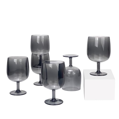 Yalin Set of 6 Unbreakable 12 oz Acrylic Plastic Wine and Water Tumbler Stackable Goblets. (Gray, 12 oz) - color: Gray, size: 12 oz