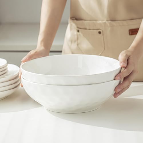 HOMBENE Large Pasta Bowls Set of 2, 10 Inch Pasta Serving Bowl Dinner Bowls, Kitchen Bowl Set, Microwave and Dishwasher Safe, Scratch Resistant, Set of 2 - color: White, size: 10.5 IN