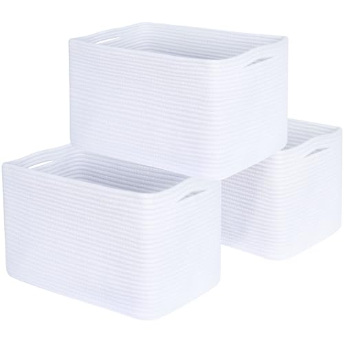 3-Pack Decorative Woven Storage Baskets for Shelves, Cube Bin Box for Organizing Books, Shoes, Dog Toys, Pantry Closet and Living Room Organizer, Full White - color: Full White