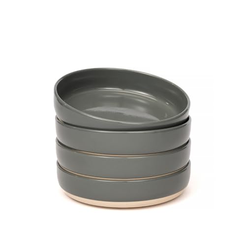 OTAGO 8" Stoneware Salad and Pasta Bowls Set of 4 with Partially Unglazed Base, Scratch Resistant Ceramic Dish Set, Microwave & Dishwasher Safe，Gray - color: Gray, size: 4 Pieces