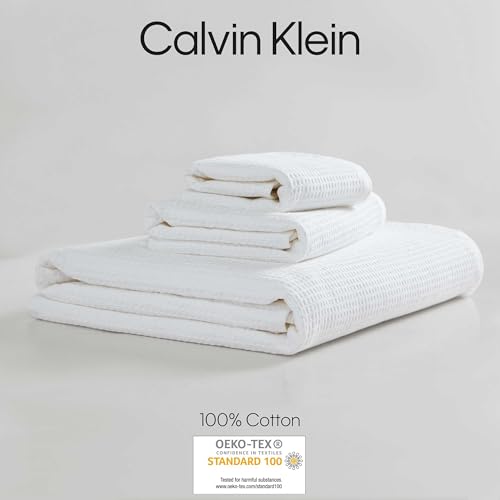 Calvin Klein - Bath Towels, Super Soft & Absorbent Cotton Towels, Oeko-Tex Certified (Eternity Solid White, 3-Piece) - color: Entwine White, size: 3 Pack