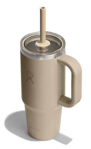 Hydro Flask Travel Tumbler with Handle, Clear Lid and Straw - Insulated Stainless Steel - color: OAT, size: 24 Ounces