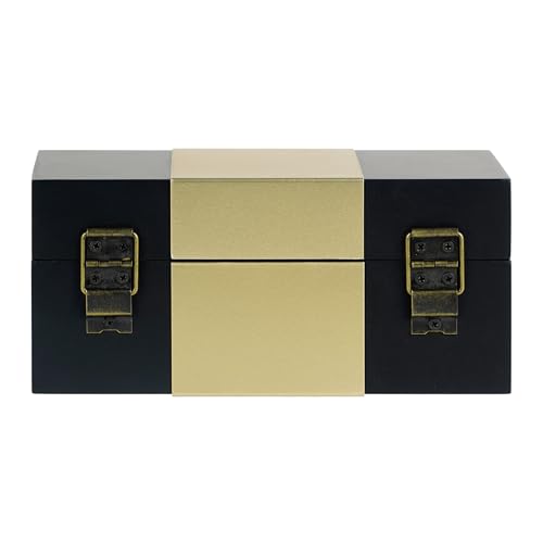 Wooden Keepsake Box - Black & Gold Boxes with Bow Accent, Decorative Storage Gift Box for Jewelry Love Letters Photos, 6.93" W