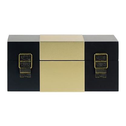Wooden Keepsake Box - Black & Gold Boxes with Bow Accent, Decorative Storage Gift Box for Jewelry Love Letters Photos, 6.93" W