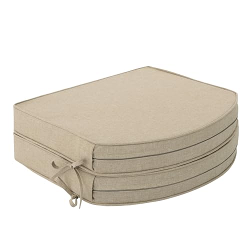 Outdoor Chair Cushions, Fade-Resistant & Water-Resistant, D Shaped Patio Furniture Seat Chair Pads Replacement with Ties, Non-Slip Bottom, Removable Cover, Set of 2, 17 x 16 Inch, Natural - color: Natural, size: 17" x 16" 2 Pack