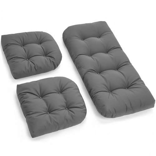 All Weather Wicker Chair Cushions of 3 Pieces, Waterproof Outdoor Wicker Chair Cushion for Patio Furniture Loveseat Settee Bench, 1 Loveseat and 2 U-Shaped Thickened Cushions, Grey - color: Grey Cushion