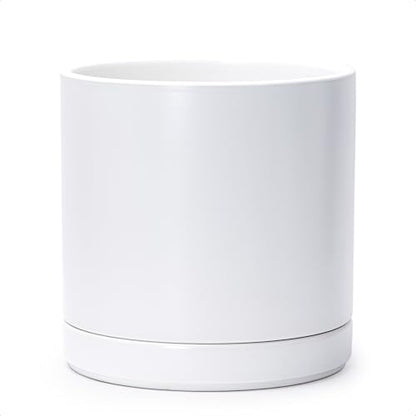 D'vine Dev 10 Inch Ceramic Planter Pot, White, 94-O-E-1 | Modern Cylinder Design, Drainage Hole & Saucer Included, Stable Structure, Elegant Home Accent - color: White, size: Large