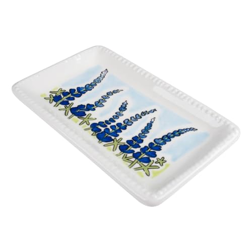 Blue Bonnet Trinket Tray - 6" x 3.5" Floral Design Dish for Small Treasures, Individually Hand-Painted Decorative Holder for Jewelry, Keys, Coins and More, Key Bowl Catch All Trays - style: Blue Bonnet