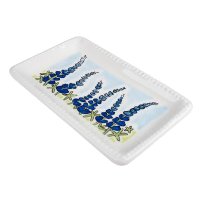 Blue Bonnet Trinket Tray - 6" x 3.5" Floral Design Dish for Small Treasures, Individually Hand-Painted Decorative Holder for Jewelry, Keys, Coins and More, Key Bowl Catch All Trays - style: Blue Bonnet