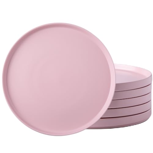 AmorArc Ceramic Salad Plates Set of 6, Matte Glaze 8.0 Inch Dishes Set | High Edge Small Dinner Plates for Dessert,Salad,Appetizer,Dinner,Microwave & Dishwasher Safe,Scratch Resistant-Matte Pink - color: Matte Pink, size: 8.0 Inch