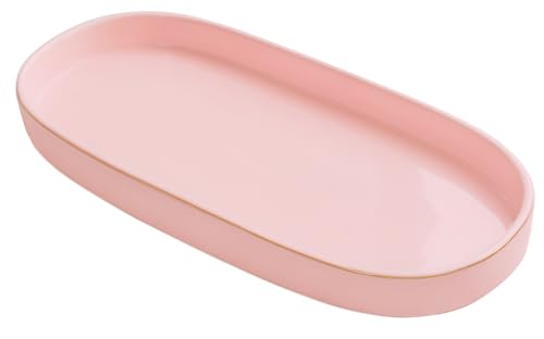 10x5 Bathroom Vanity Tray, Oval Ceramic Decorative Perfume Candle Tray for Bathroom/Kitchen Counter, Pink - color: Pink